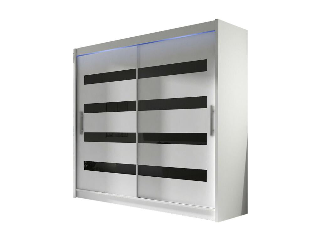Armoire Homelumiere 156 Noir brillant - Blanc 215x180x58cm Portes d'armoire Glissement