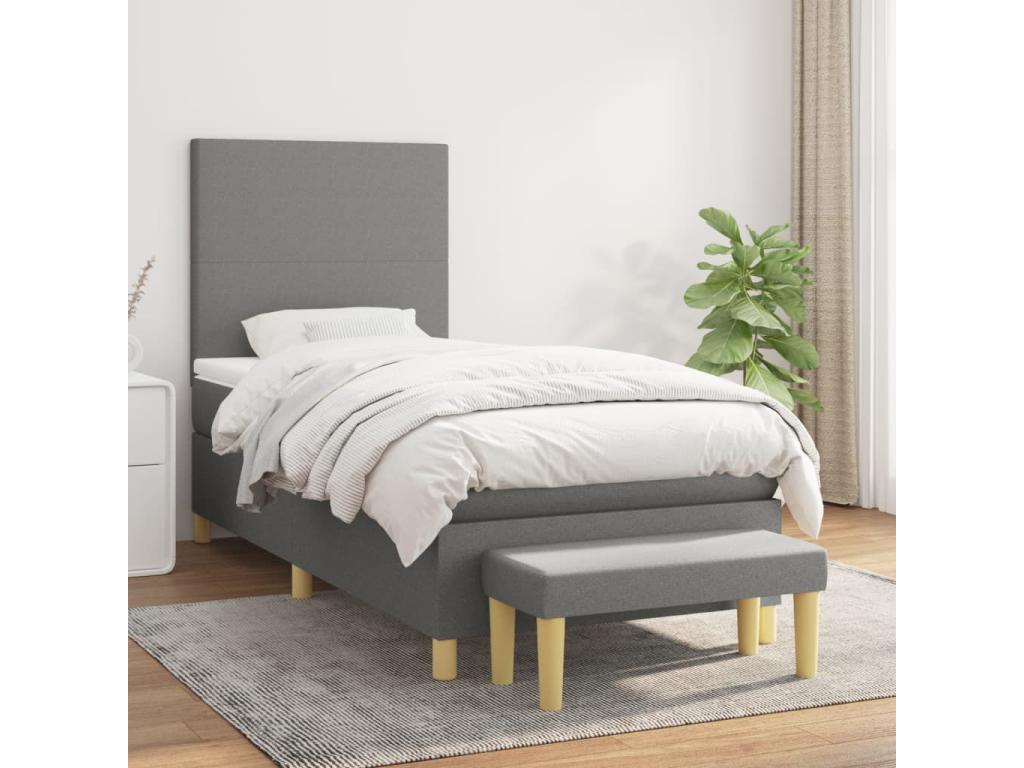 Lit à sommier tapissier avec matelas Gris foncé 90x200 cm Tissu