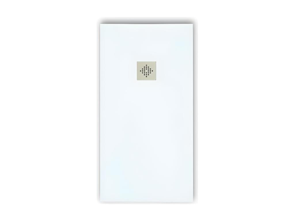 Receveur de douche 100x180 cm extra plat PURE en résine surface ardoisée blanc Grille inox