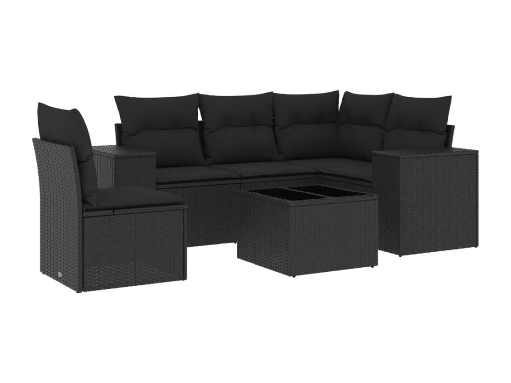 Salon de jardin 6 pcs avec coussins noir résine tressée