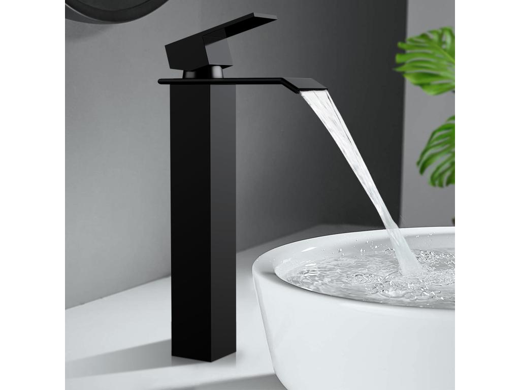 Noir Robinet Salle de Bain Homelumiere Grand Mitigeur Lavabo en Laiton Robinetterie Lave-mains pour Vaque Salle de Bain Design Moderne