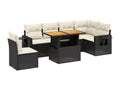 Salon de jardin 7 pcs avec coussins noir résine tressée