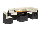 Salon de jardin 7 pcs avec coussins noir résine tressée