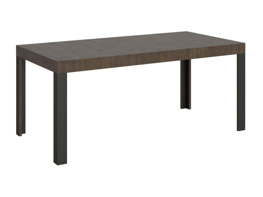 Table extensible bois avec 4 pieds bois et acier anthracite Homelumiere-Couleur Marron-Support 4 pieds-Largeur extensible 180 à 284cm