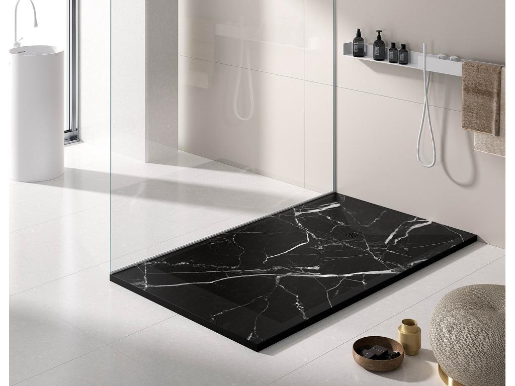 Receveur de douche Marbre Noir finition Lisse Homelumiere 3D grille de couleur - 200x90 cm