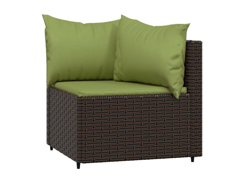 Salon de jardin 3 pcs avec coussins marron résine tressée