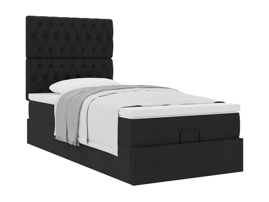 Cadre de lit Homelumiere avec matelas noir 90x190 cm tissu