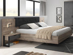 Lit avec chevets 160x200 cm - Avec LEDs - Coloris Naturel et anthracite Sommier Matelas - Homelumiere