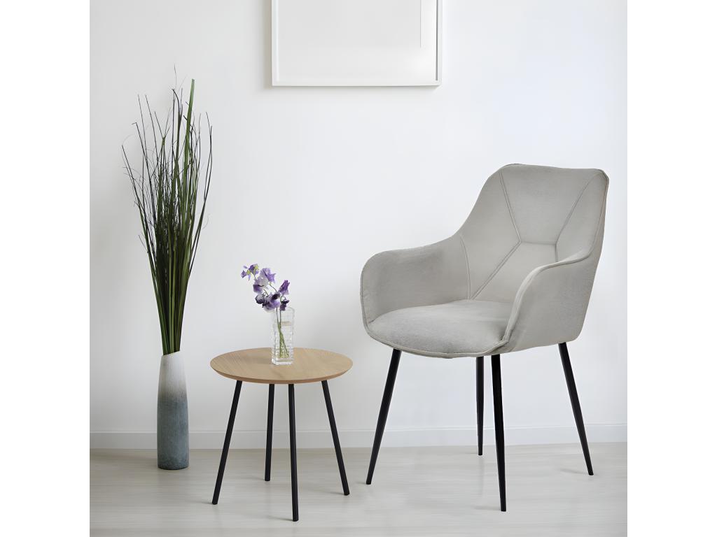 Lot de 2 chaises avec accoudoirs tissu gris clair pieds métal - Homelumiere