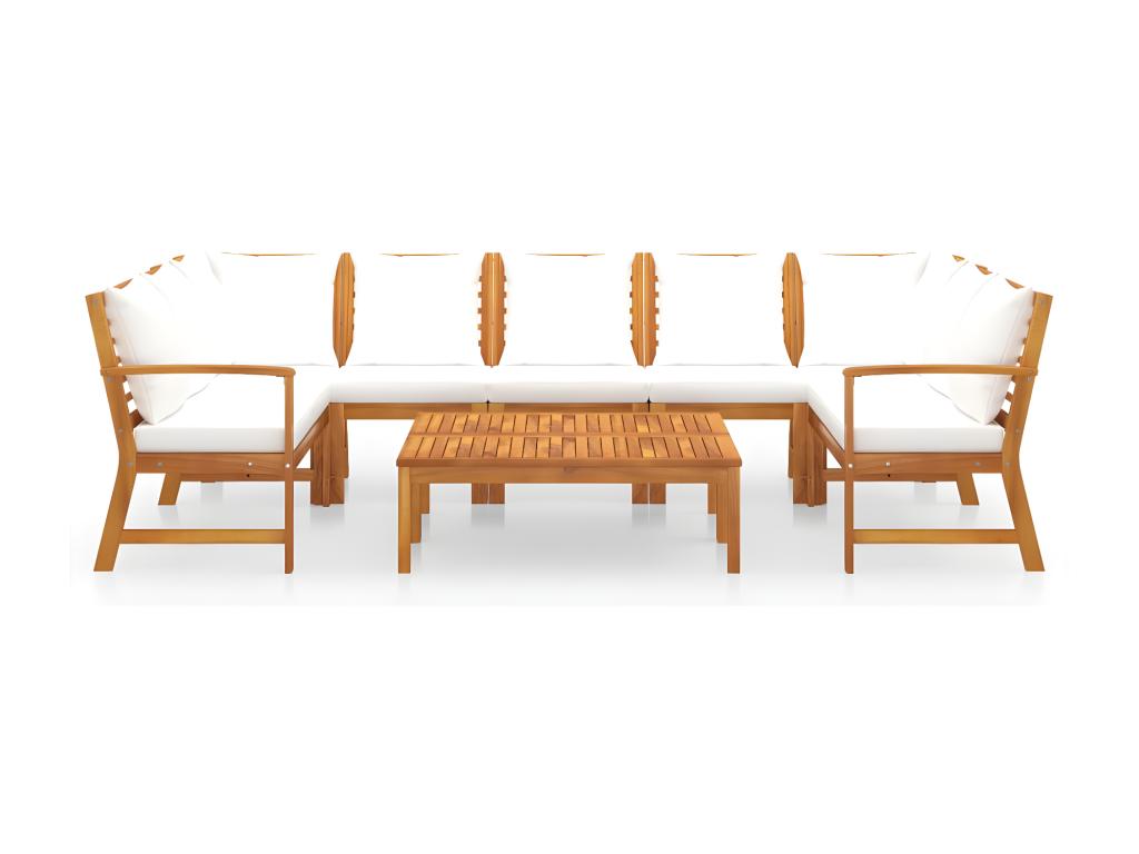 Salon de jardin 9 pcs avec coussin Crème Bois d'Homelumiere solide