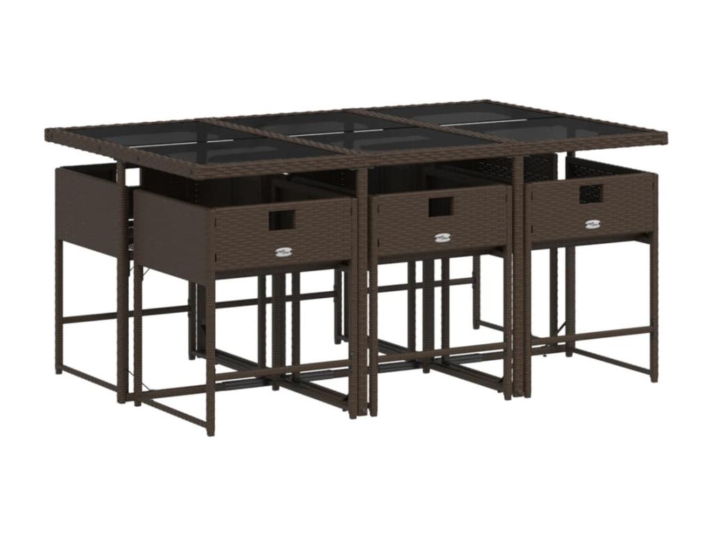 Ensemble à manger de jardin et coussins 7 pièces marron rotin