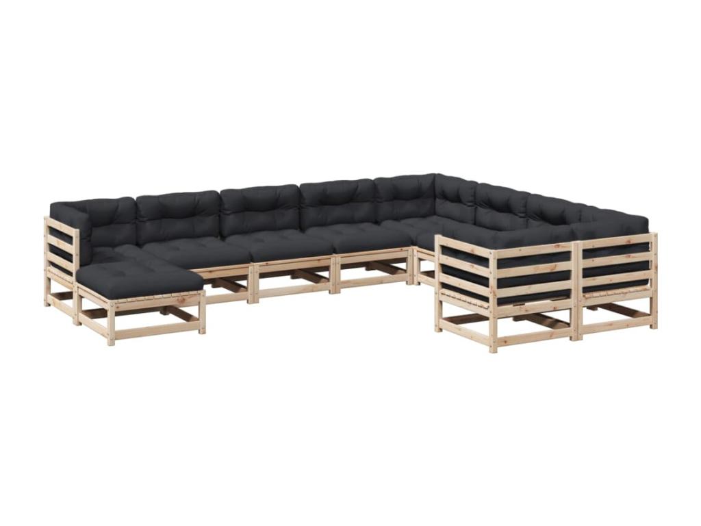 Salon de jardin 10 pièces avec coussins bois de pin massif