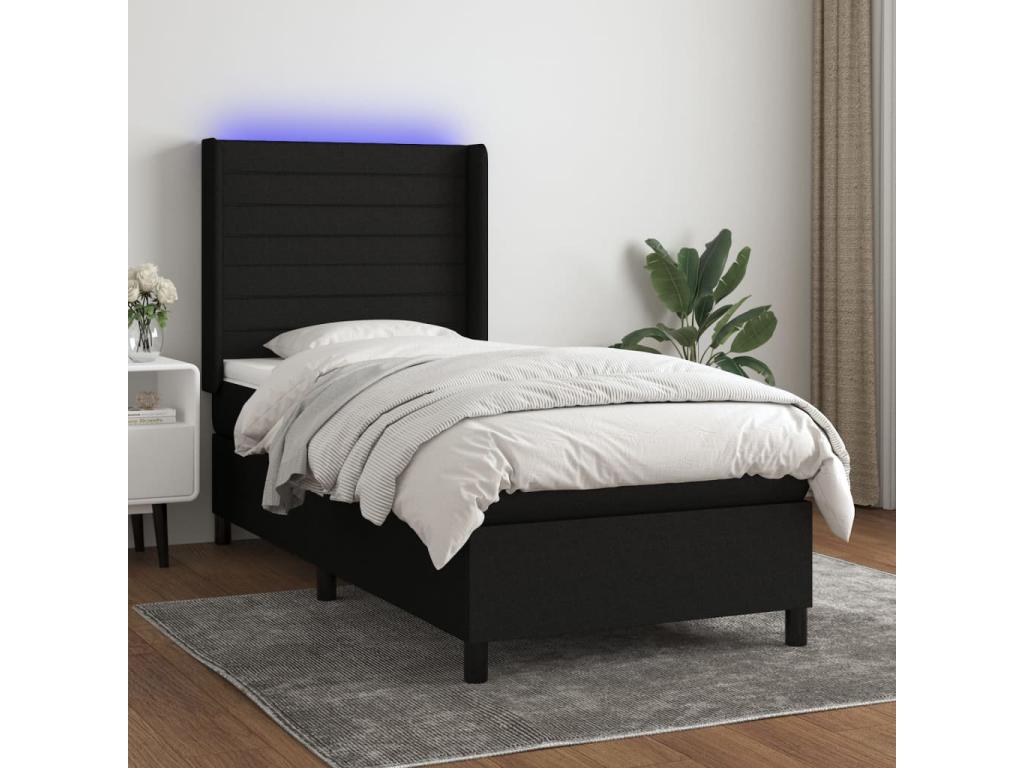 Sommier à Homelumiere de lit matelas et LED Noir 80x200cm Tissu