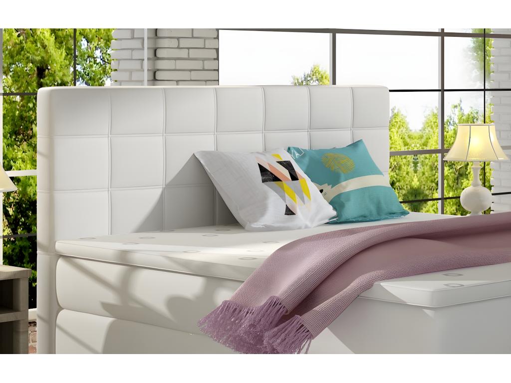 Ensemble boxspring complet tête de lit sommiers matelas surmatelas ALVEN - simili cuir blanc cassé - 160x200 cm 02710LZPO