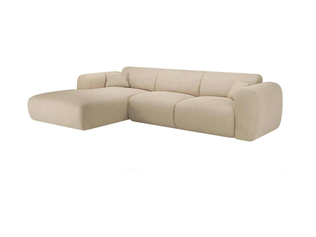 Grand canapé d'angle gauche en tissu texturé beige Homelumiere