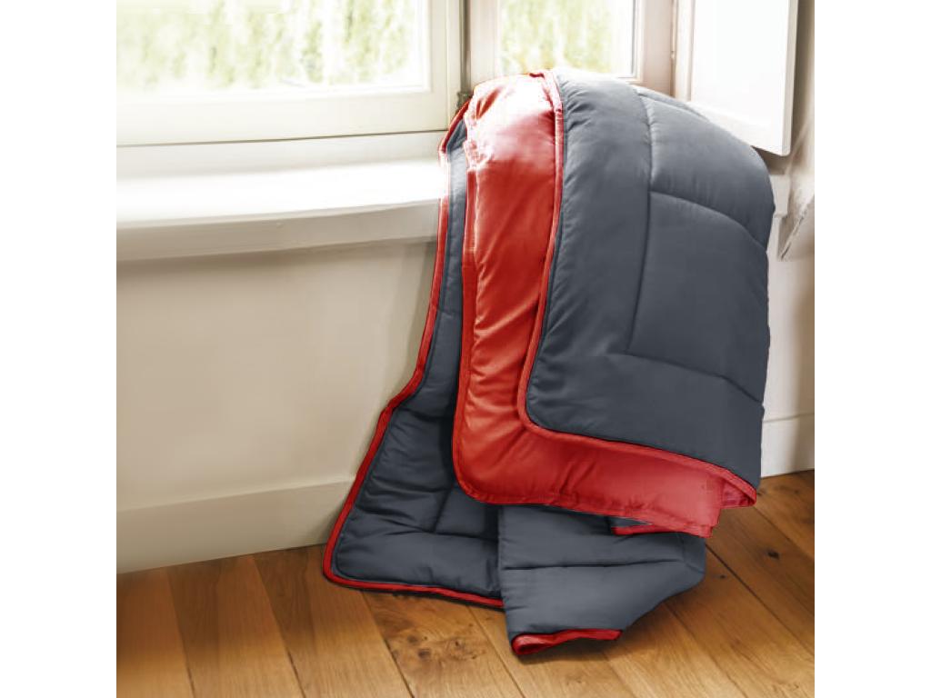 Couette hiver 260x240 cm Homelumiere Gris/Rouge garnissage fibre polyester 400 g/m2