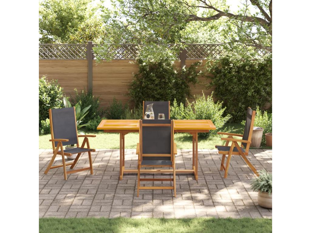 Ensemble à manger de jardin 5 pièces bois d'Homelumiere solide textilène