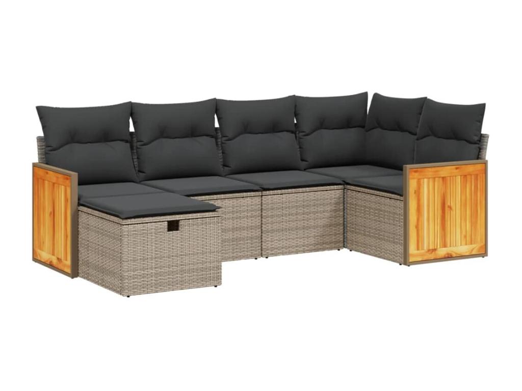 Salon de jardin 6 pièces avec coussins gris résine tressée