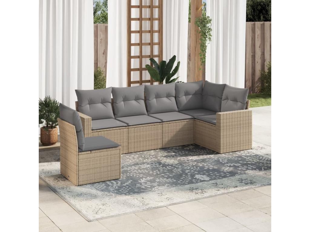 Salon de jardin avec coussins 6 pièces beige résine tressée