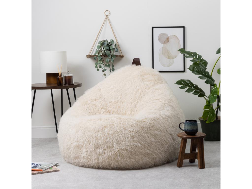 Pouf imitation fourrure beige - Homelumiere