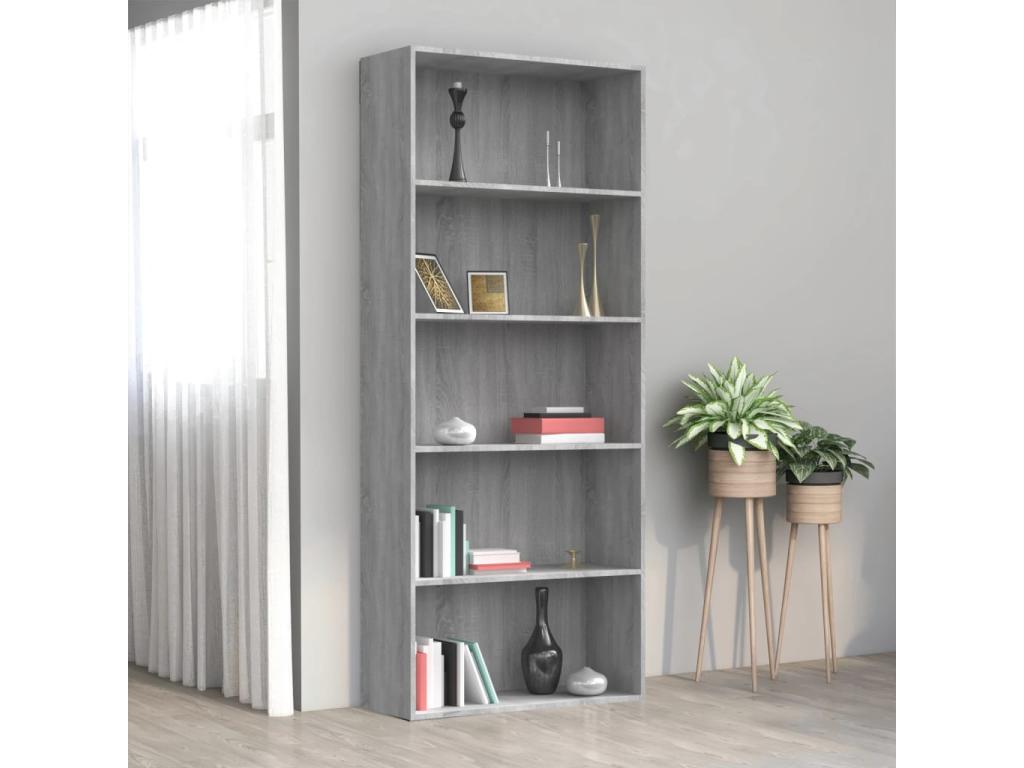 Bibliothèque 5 niveaux Homelumiere gris 80x30x189 cm