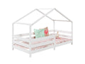 Lit cabane Homelumiere lit simple montessori pour enfant 90x190 cm avec barrières de protection en pin massif lasuré blanc