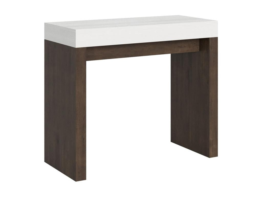 Console extensible blanche et bois noyer 40 à 196cm Homelumiere-Pied et support sur Homelumiere