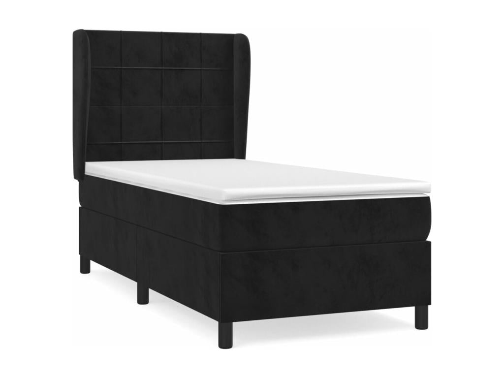 Lit à sommier tapissier et matelas Noir 80x200 cm Velours