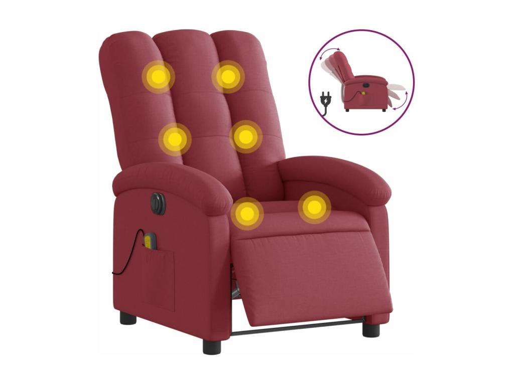 Fauteuil massant inclinable électrique Rouge bordeaux Tissu