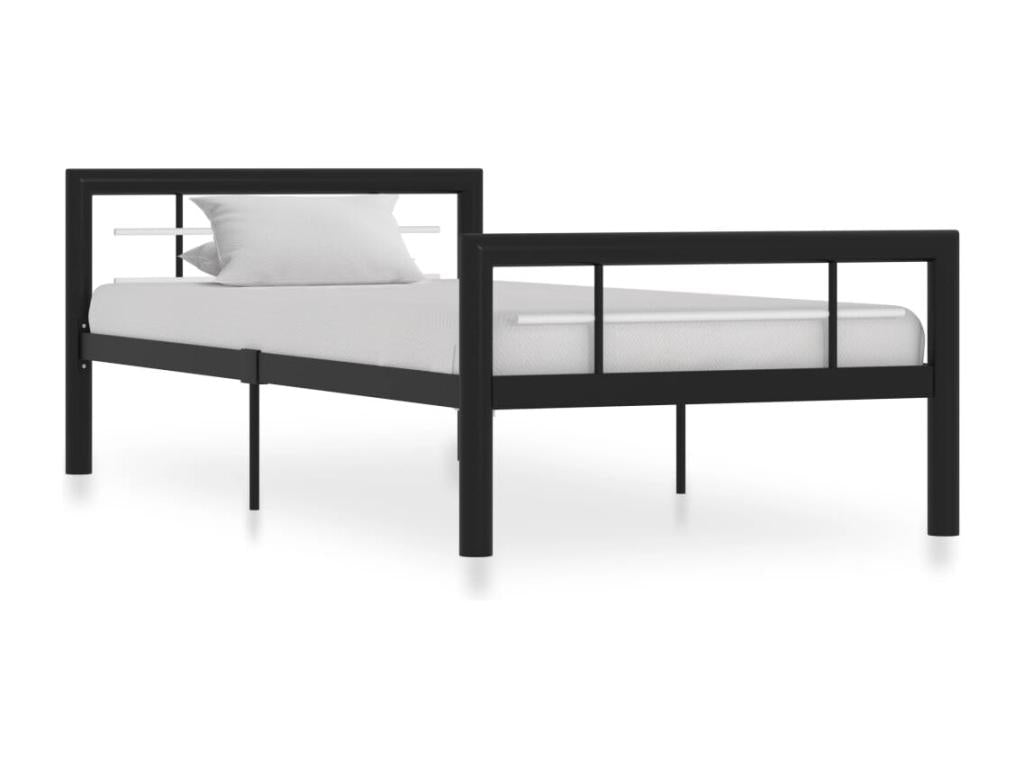 Cadre de lit sans matelas noir et blanc métal 90x200 cm