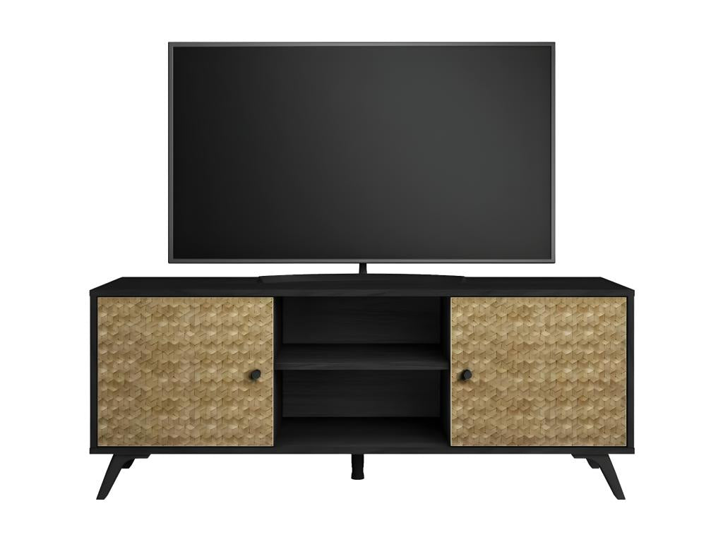 Meuble TV 2 portes 2 niches Noir/Bois - VIETNAM