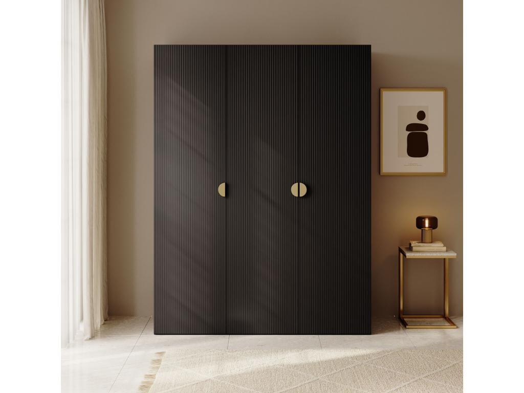 Armoire 3 portes avec tringle et étagères - 150 cm - noir - Homelumiere