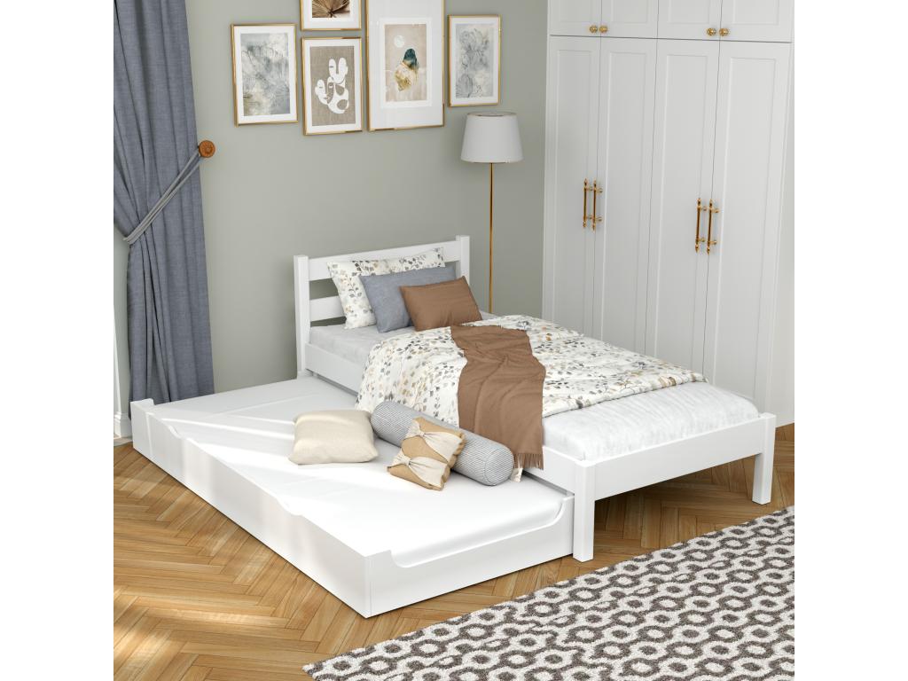 Lit gigogne en bois N01 Blanc 100x190