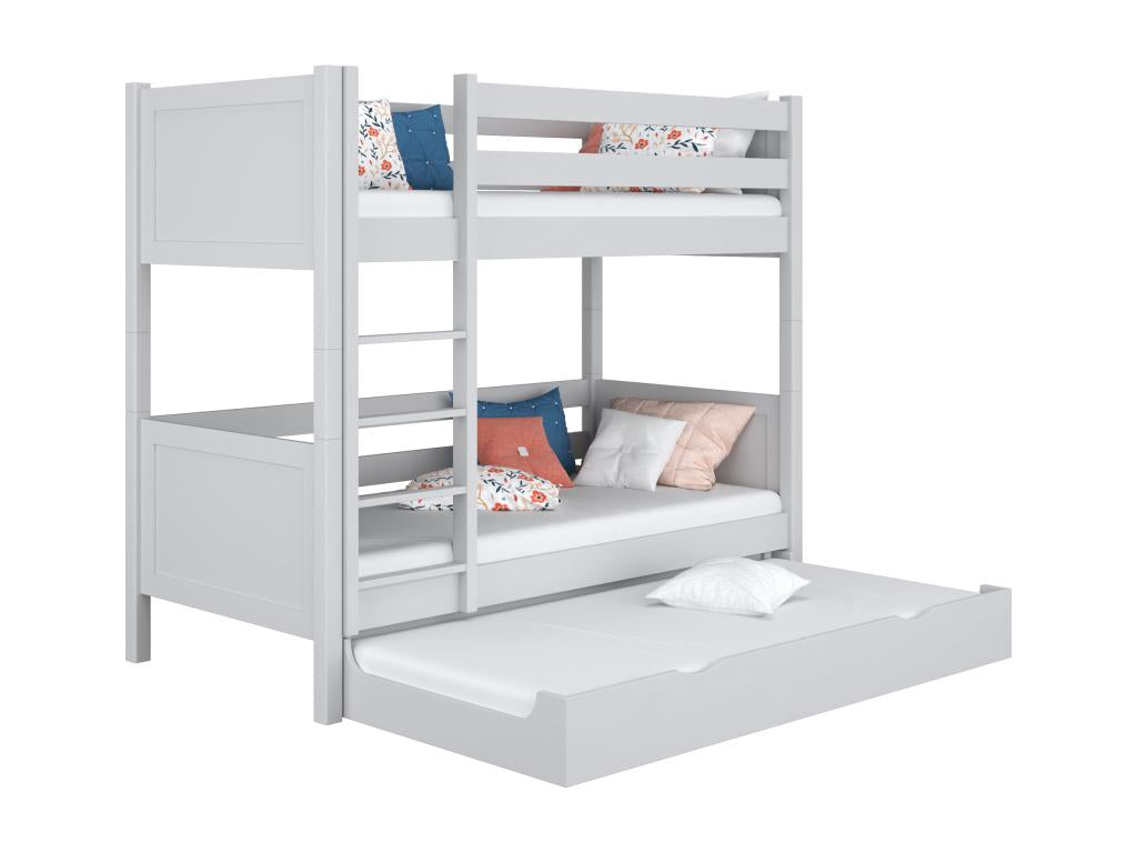 Lit superposé en bois - avec tiroir pour matelas N02 Gris 100x200