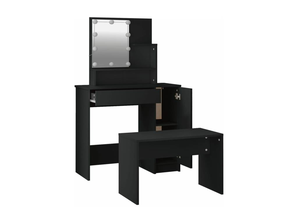 Ensemble de coiffeuse avec LED Noir Bois d'ingénierie