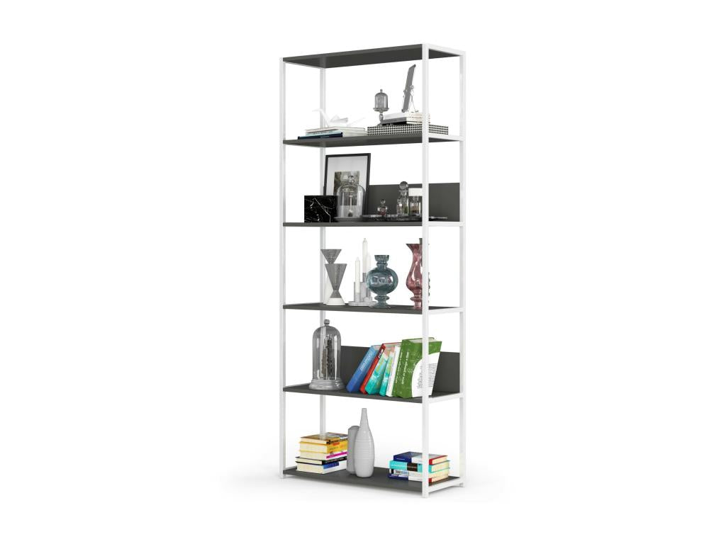 murale Homelumiere Étagère Blanche 80 cm façade Grise 6 étagères 80x32x192 cm