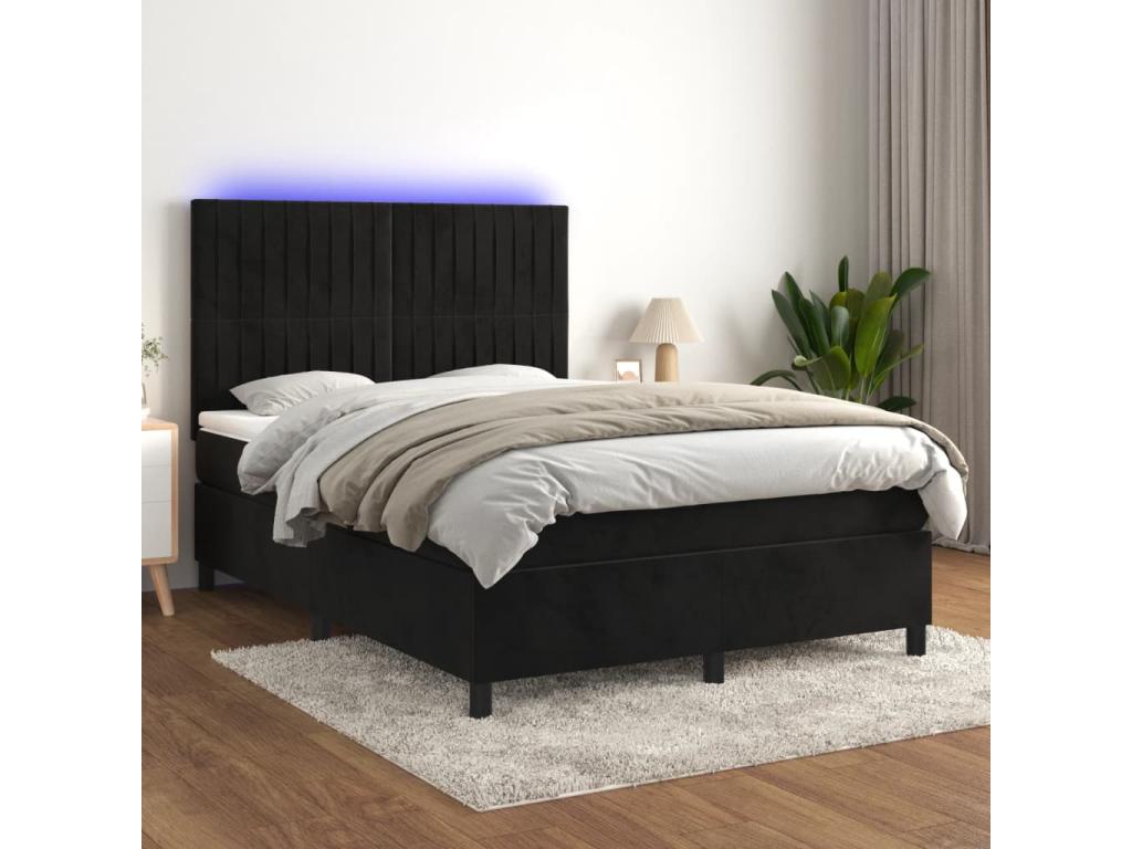 Sommier à Homelumiere de lit matelas et LED Noir 140x200 Velours