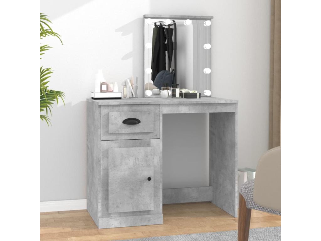 Coiffeuse avec LED gris béton 90x50x132.5 bois d'ingénierie