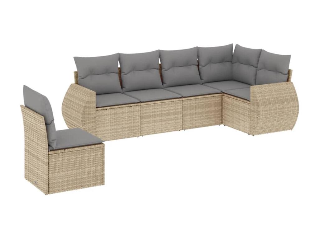 Salon de jardin avec coussins 6 pcs beige résine tressée
