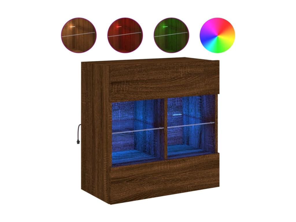 Meuble TV mural avec Homelumiereères LED chêne marron 58,5x30x60,5 cm