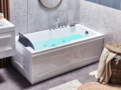Baignoire d'angle à jacuzzi avec LED Delimoa Côté droite 169 cm 81 cm Blanc 58778FEHA