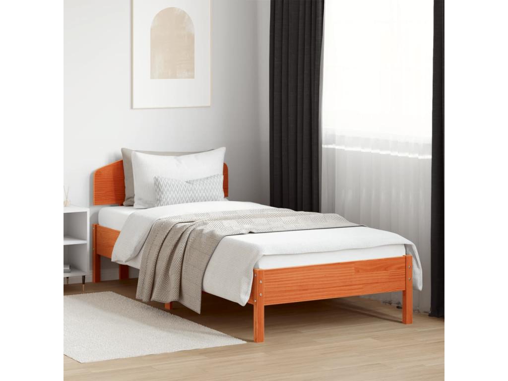 Cadre de lit et tête de lit cire marron 100x200 cm bois de pin