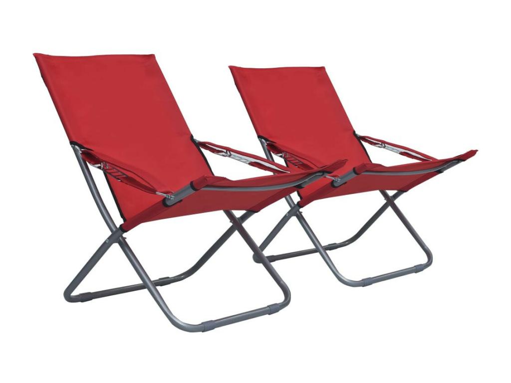 Chaises pliables de plage 2 pcs Tissu Rouge