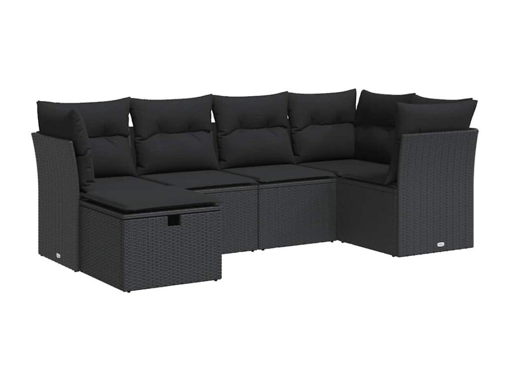 Salon de jardin 6 pièces avec coussins noir résine tressée