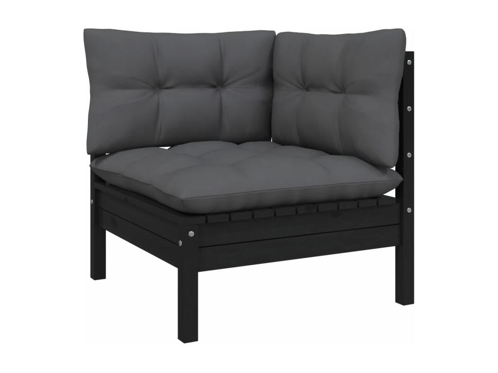 Salon de jardin 5 pièces avec coussins Noir Bois de pin