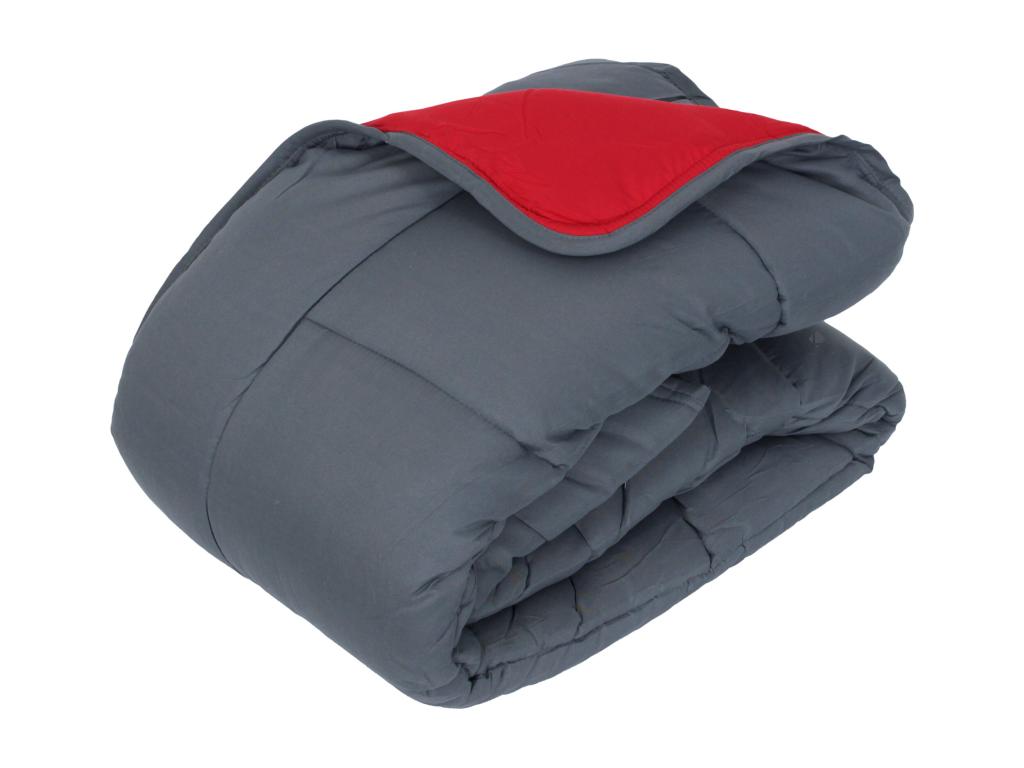 Couette hiver 260x240 cm Homelumiere Gris/Rouge garnissage fibre polyester 400 g/m2