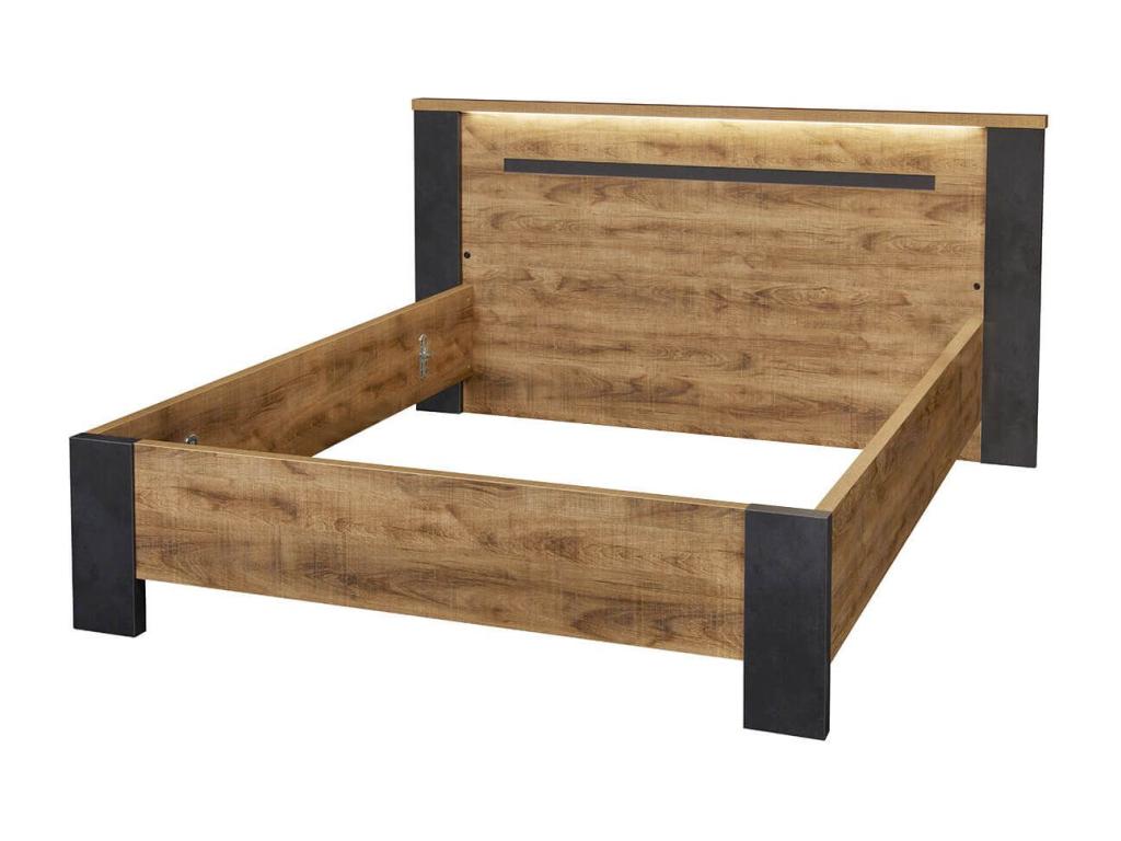 Homelumiere - Lit 140x200cm Effet Bois et Béton Anthracite avec Leds