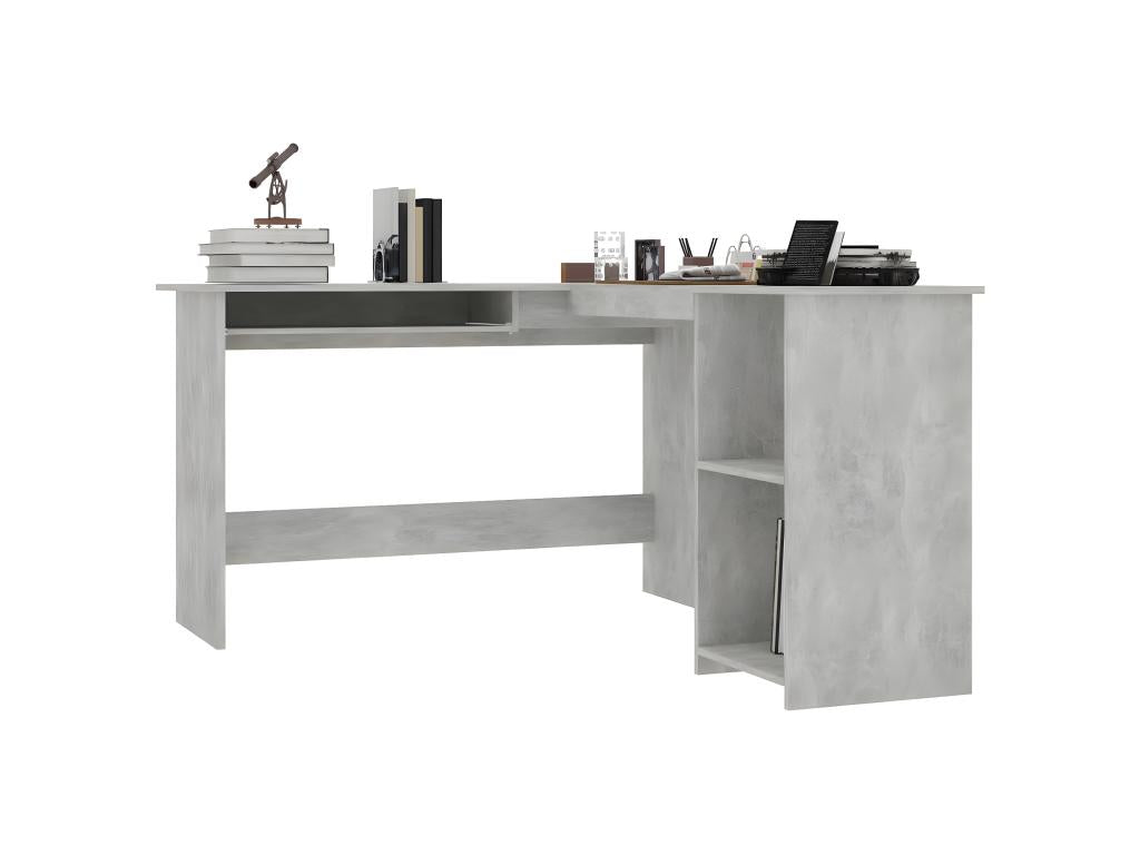 Bureau d'angle en forme de L Gris Béton Bois d'ingénierie