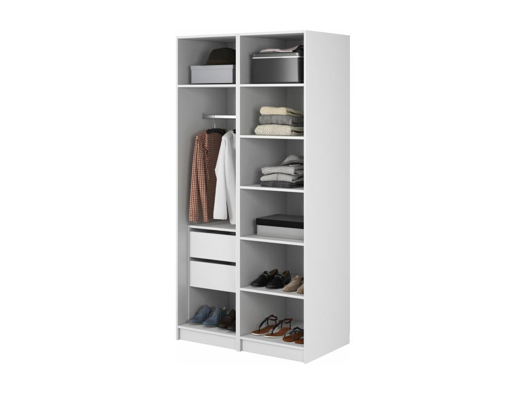 Armoire 2 portes avec tringle et tiroirs - 100 cm - blanc - Homelumiere