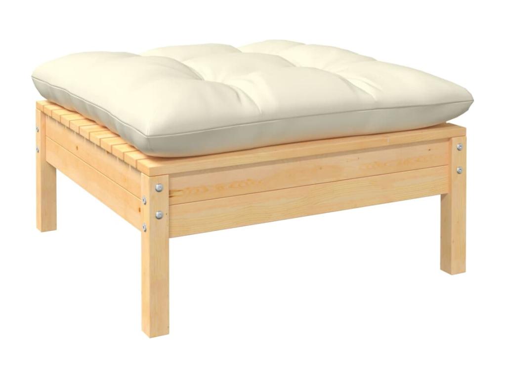 Salon de jardin 7 pièces avec coussins crème bois de pin massif